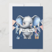 キュートブルーグレーエレファントウェルカム男の赤ちゃんシャワー 招待状 (裏面)