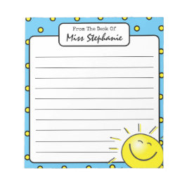 キュートブルーサンシャインスマイル顔from先生 ノートパッド