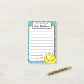 キュートブルーサンシャインスマイル顔from先生 ポストイット (デスク上)