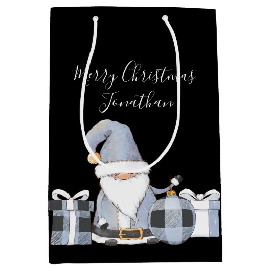 キュートブルーサンタ格言ウィズギフト ミディアムペーパーバッグ (正面)