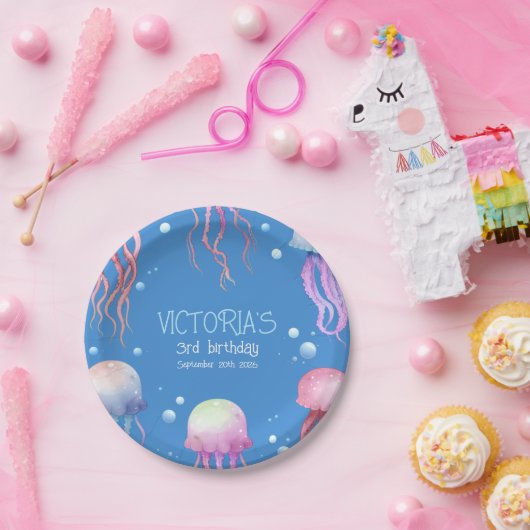 キュートブルーザシークラゲ誕生日 ペーパープレート (パーティー)