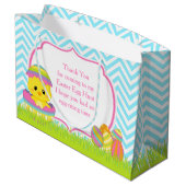 キュートブルーシェブロンイースターバニーイースターエッグ狩り ラージペーパーバッグ (裏面アングル)