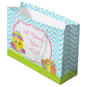 キュートブルーシェブロンイースターバニーイースターエッグ狩り ラージペーパーバッグ (正面アングル)