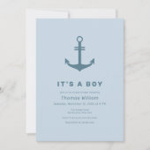 キュートブルーシンプルいかり航海のベビーシャワー 招待状 (正面)