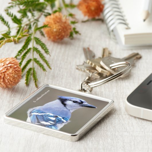 キュートブルージェイSongbird on Treestump キーホルダー (側面)