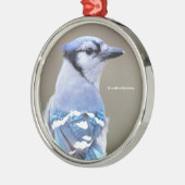 キュートブルージェイSongbird on Treestump メタルオーナメント (左)