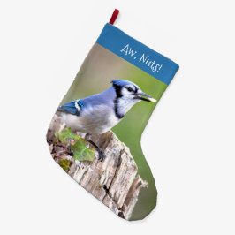 キュートブルージェイSongbird on Treestump ラージクリスマスストッキング