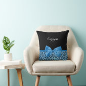 キュートブルージャガープリントブライトブルーリボンと名前 クッション (椅子)