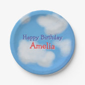 キュートブルースカイ子供の誕生日 ペーパープレート (正面)