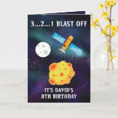 キュートブルースター宇宙サテライト8誕生日 カード (黄色い花)