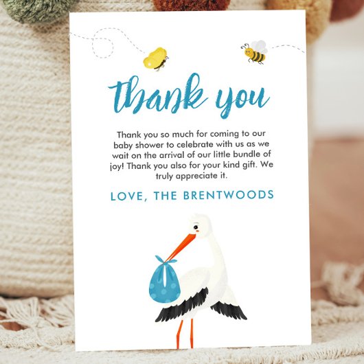 キュートブルーストークベビーシャワーサンキューカード サンキューカード