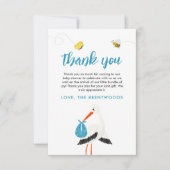 キュートブルーストークベビーシャワーサンキューカード サンキューカード (正面)