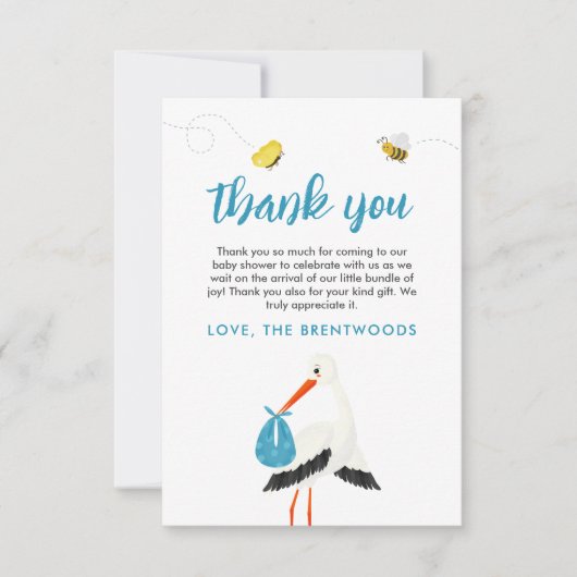 キュートブルーストークベビーシャワーサンキューカード サンキューカード (正面)
