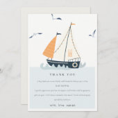 キュートブルーセイボートパステル航海のベビーシャワー サンキューカード (正面/裏面)
