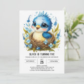 キュートブルーソングバードバード誕生日 招待状 (スタンド正面)