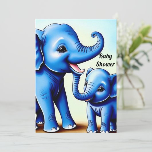 キュートブルーゾウ2頭招待状 招待状 (スタンド正面)