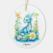 キュートブルーターコイズグリーンドラゴンパーソナライズされた セラミックオーナメント (左)