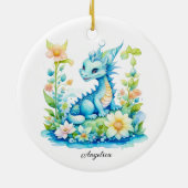 キュートブルーターコイズグリーンドラゴンパーソナライズされた セラミックオーナメント (裏面)