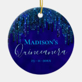 キュートブルーターコイズユニコーングリッターキンセアニェラ セラミックオーナメント (正面)