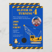 キュートブルーチルドレン建築誕生日 招待状 (正面/裏面)