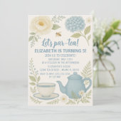 キュートブルーティーパーティー誕生日招待状 招待状 (スタンド正面)