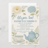 キュートブルーティーパーティー誕生日招待状 招待状 (正面/裏面)