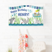 キュートブルーティール（緑がかった色）シャーク海キッド誕生日 横断幕 (インサイチュ)