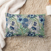 キュートブルーティール（緑がかった色）ターコイズグリーンハワイアンフローラ ランバークッション (ブランケット)