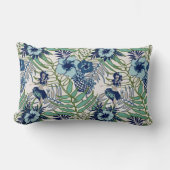 キュートブルーティール（緑がかった色）ターコイズグリーンハワイアンフローラ ランバークッション (正面)