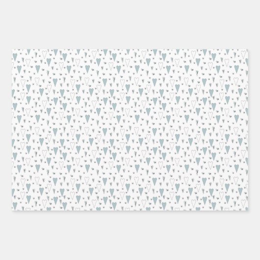 キュートブルーテディベア&ハート男の赤ちゃんイニシャル ラッピングペーパーシート (正面3)