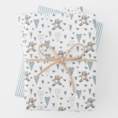 キュートブルーテディベア&ハート男の赤ちゃんイニシャル ラッピングペーパーシート (インサイチュ)