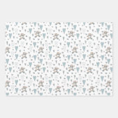 キュートブルーテディベア&ハート男の赤ちゃんイニシャル ラッピングペーパーシート (正面)