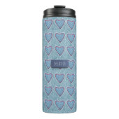 キュートブルーデニムハートパターンモノグラム タンブラー (正面)