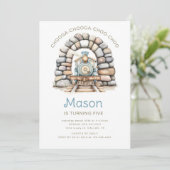 キュートブルートレイン子供の誕生日 招待状 (スタンド正面)