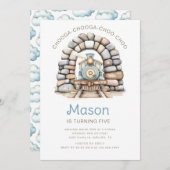 キュートブルートレイン子供の誕生日 招待状 (正面/裏面)