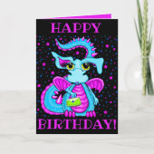 キュートブルードラゴン漫画パーソナライズされた誕生日 カード (正面)