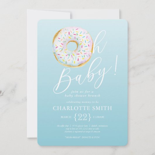 キュートブルードーナスベビーシャワー招待状 招待状 (正面)