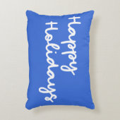 キュートブルーハッピーホリデーズお洒落レタリング アクセントクッション (正面(垂直))