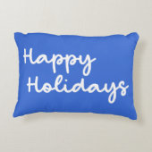 キュートブルーハッピーホリデーズお洒落レタリング アクセントクッション (裏面)