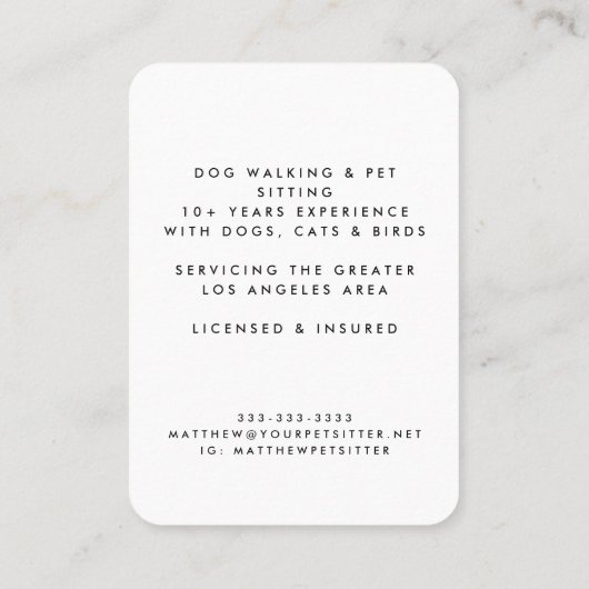 キュートブルーハートポープリントペットシッタードッグウォーカー 名刺 (裏面)