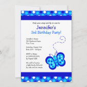 キュートブルーバタフライ(水玉模様付)誕生日招待状 招待状 (正面)