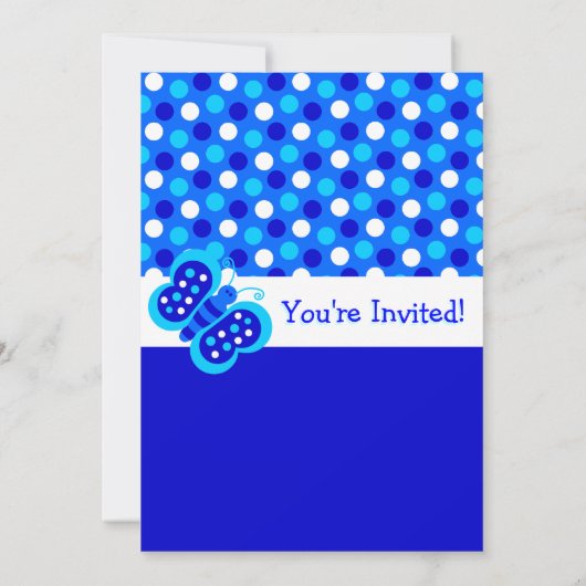 キュートブルーバタフライ(水玉模様付)誕生日招待状 招待状 (裏面)
