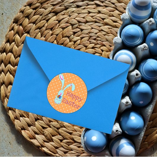 キュートブルーバニーハッピーイースター ラウンドシール