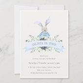 キュートブルーバニーフェスティバルAny Age誕生日招待状 サンキューカード (正面)