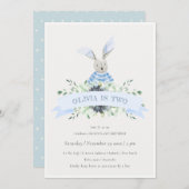 キュートブルーバニーフェスティバルAny Age誕生日招待状 サンキューカード (正面/裏面)