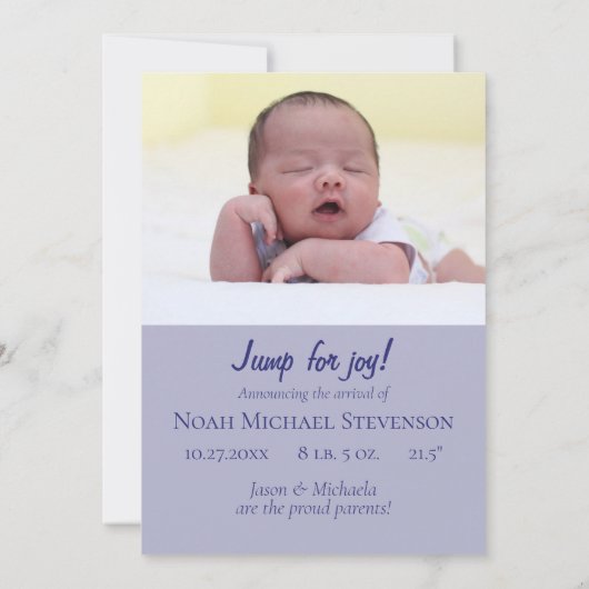 キュートブルーバニーラビットアート男の赤ちゃん パーソナライズされた 案内状 (裏面)