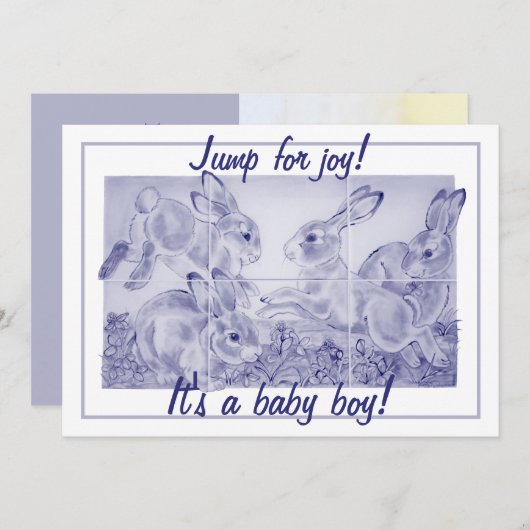 キュートブルーバニーラビットアート男の赤ちゃん パーソナライズされた 案内状 (正面/裏面)