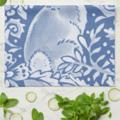 キュートブルーバニーラビットフローラエレガント動物バー キッチンタオル (折り畳み)