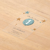 キュートブルーバルーンファースト誕生日 アクリル招待状 (レイダウン)