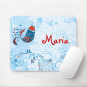 キュートブルーバードガーリーレトロフローラファッション マウスパッド (マウス)